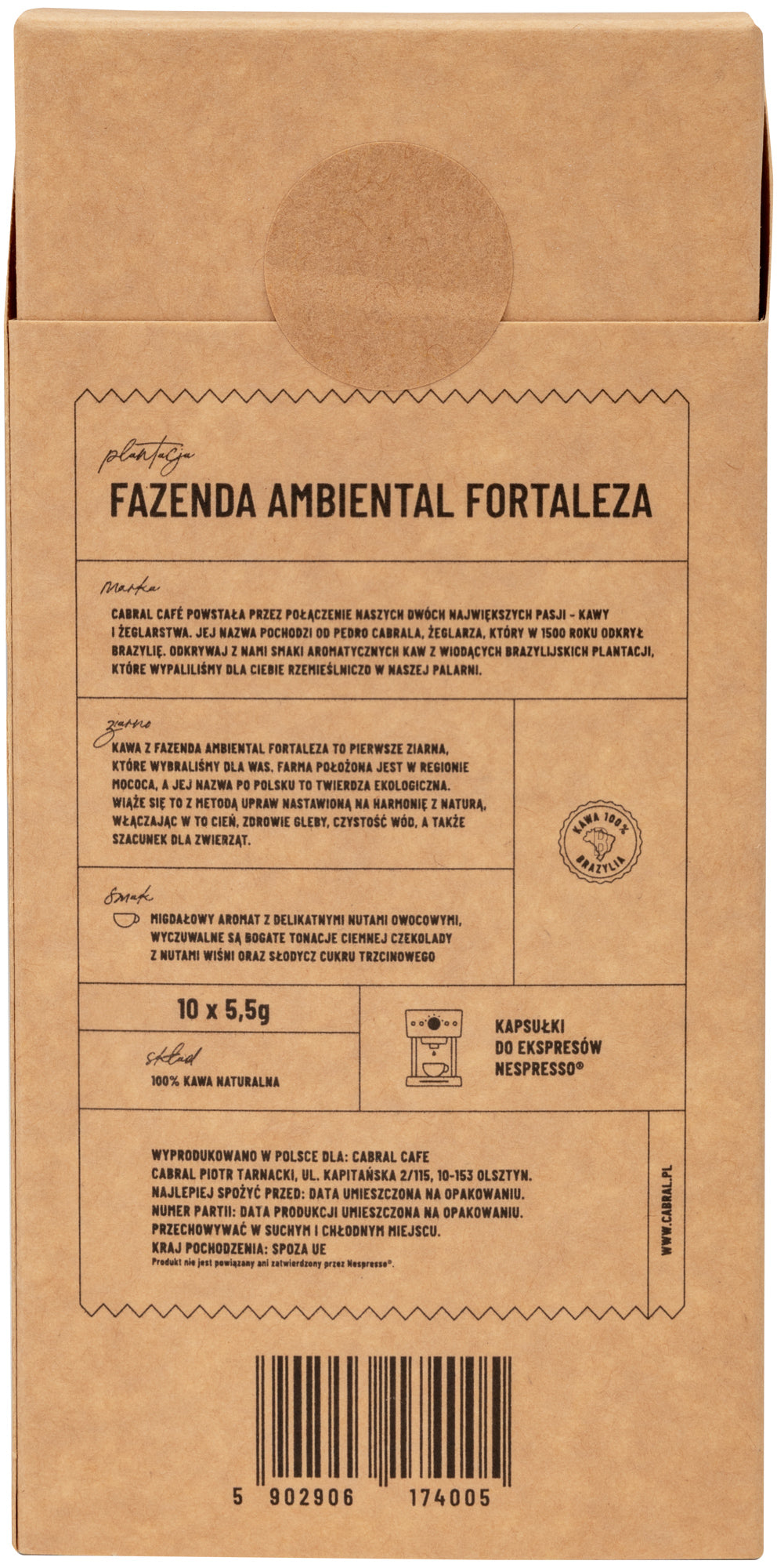 CABRAL CAFE Капсули Fazenda Ambiental Fortaleza для кавомашин Nespresso