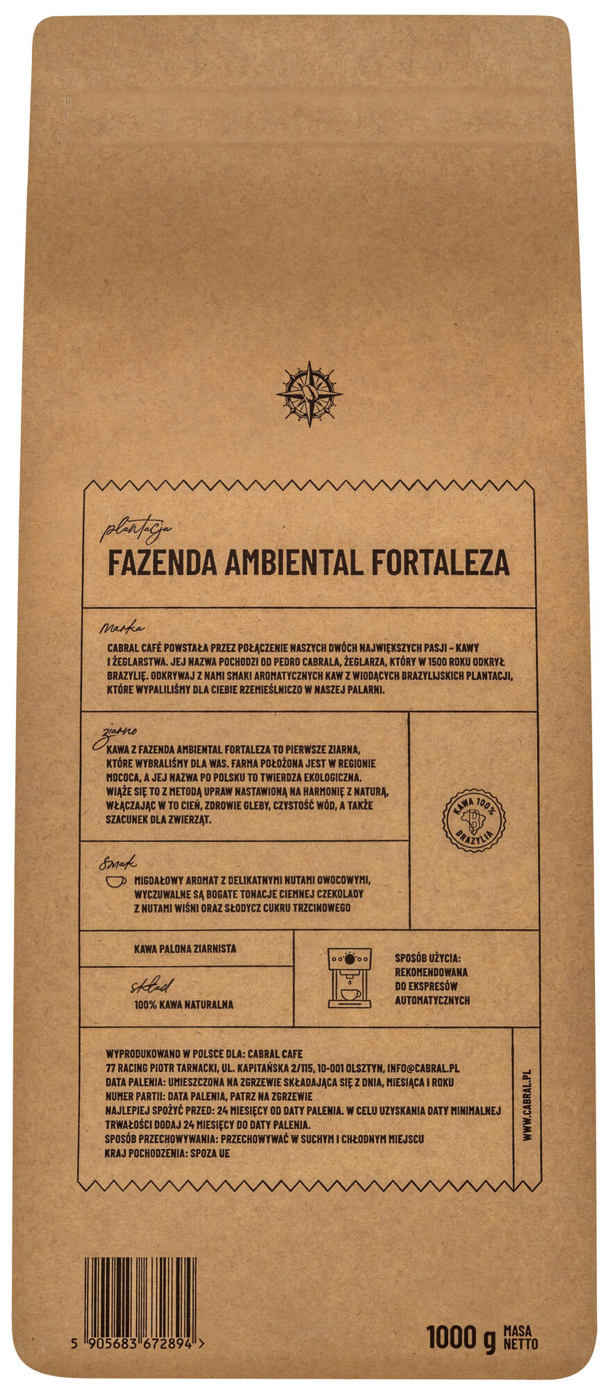 CABRAL CAFE Fazenda Ambiental Fortaleza (Artisanal) Coffee Beans 1 kg