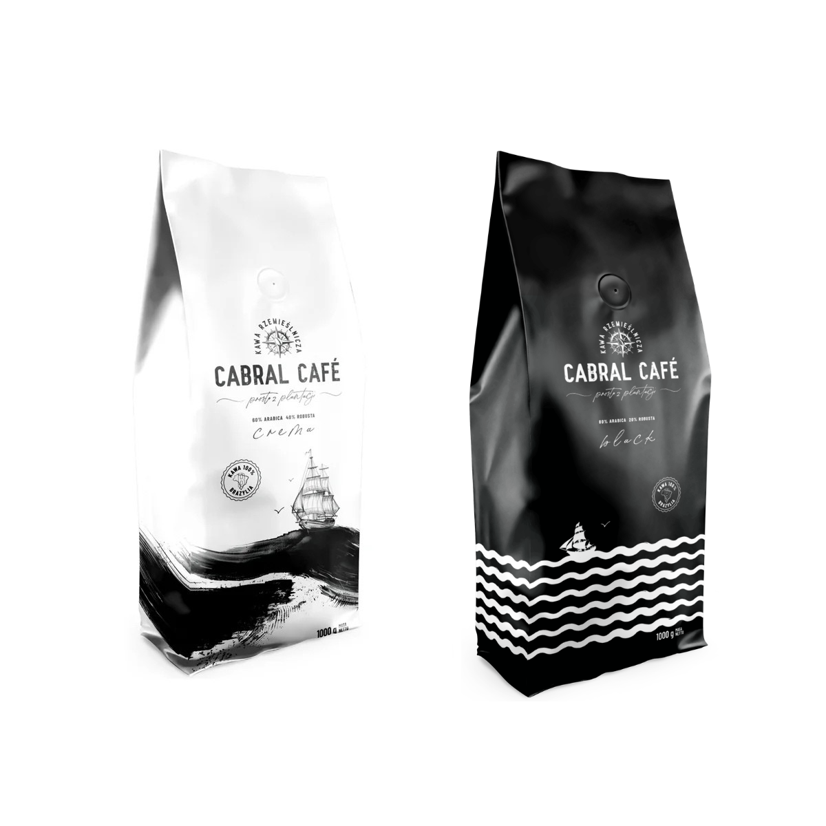 Kawa ziarnista CABRAL CAFE Crema 1 kg (Rzemieślnicza) + Kawa ziarnista CABRAL CAFE Black 1 kg (Rzemieślnicza)